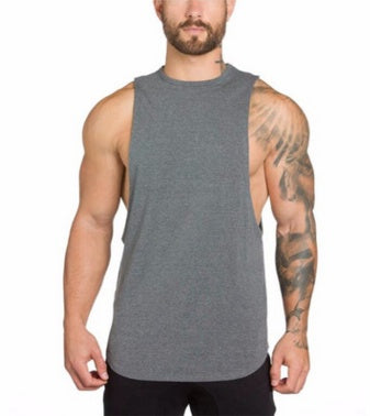 Men's Long Tank Muscle Workout T-Shirt – Bodybuilding Gym Athletic Training Sports Top