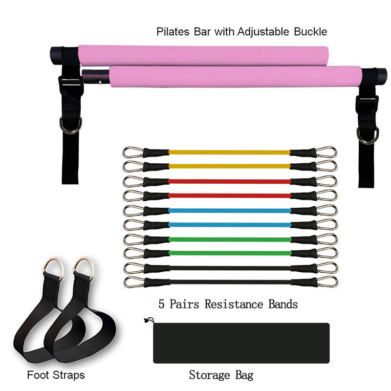 Fitness Yoga Pilates Bar – Portable Gym Accessory with Elastic Resistance Bands for Home Workouts