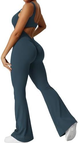 Women's Sleeveless Flare Jumpsuit – Yoga & Fitness One-Piece Long Pants Activewear