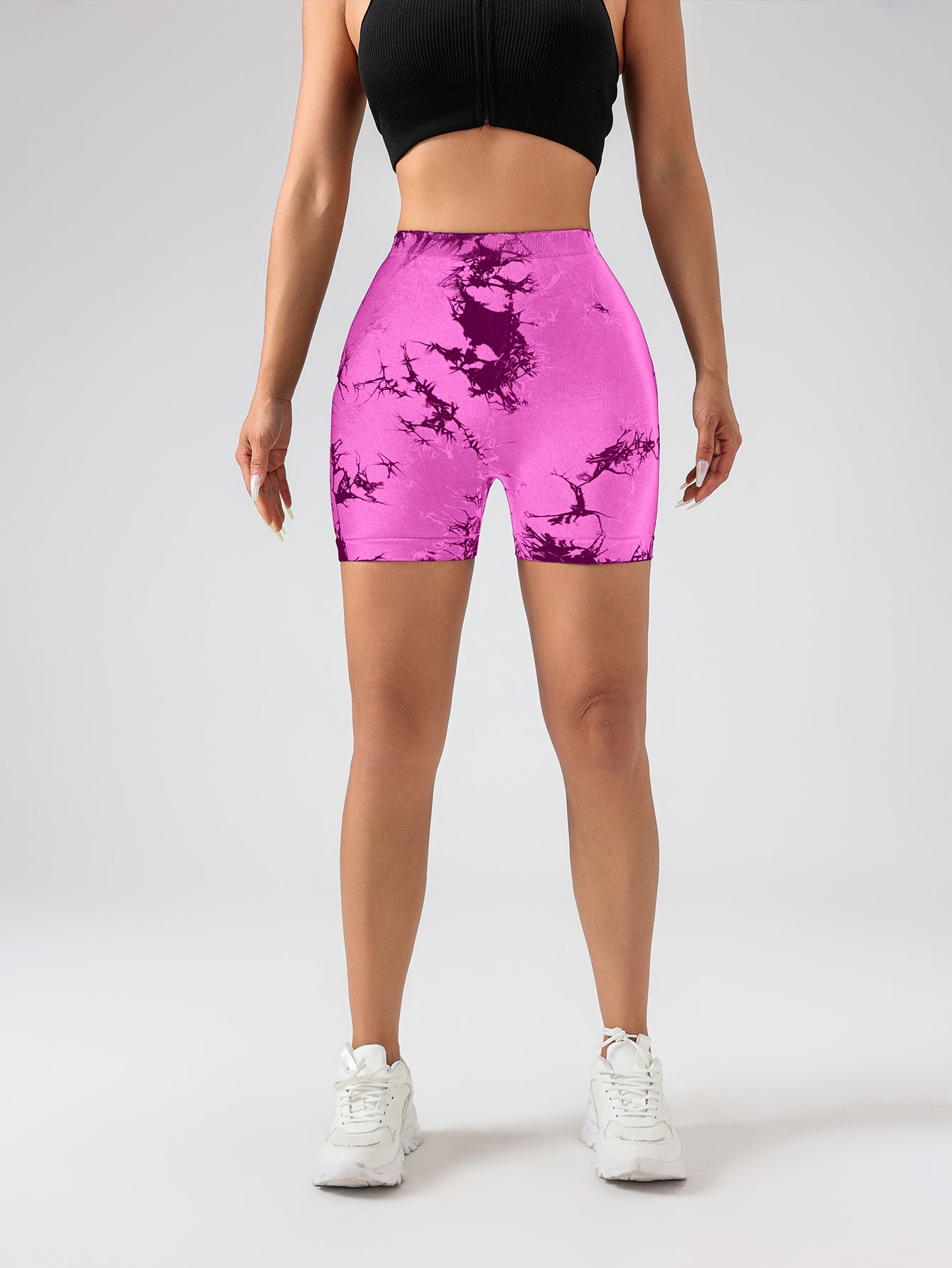 3 PACK Tie Dye Activewear Shorts for Women – High Waisted Contour Gym Yoga Biker Shorts, V-Back Booty Lift Workout Running Shorts
