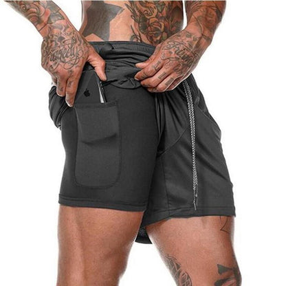 Men’s 2-in-1 Running Shorts – Double-Deck Quick Dry GYM Fitness Jogging Workout Pants