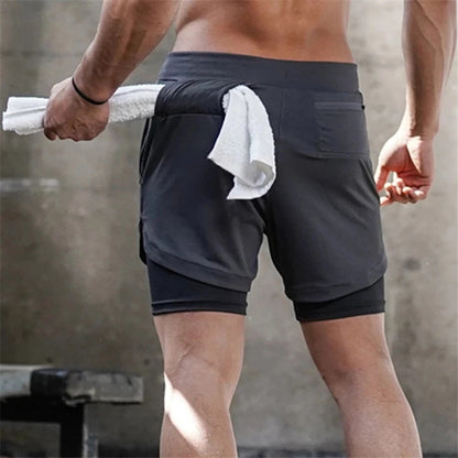 Men’s 2-in-1 Running Shorts – Double-Deck Quick Dry GYM Fitness Jogging Workout Pants