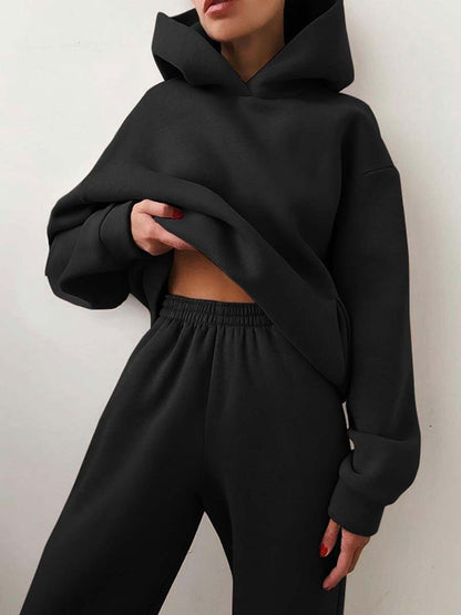 Women’s Casual Hooded Sweater Two-Piece Tracksuit – Cozy Hoodie & Jogger Set for Loungewear
