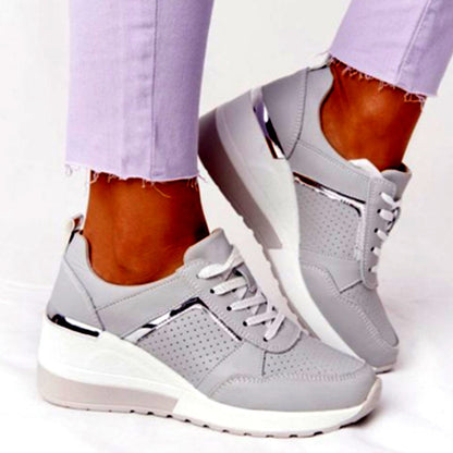 Women’s Platform Wedge Sneakers – Lace-Up Mesh Casual Shoes with Hidden Heel Lift