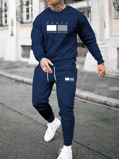 Round Neck Sweater Casual Sports Suit European Size Men's Clothing