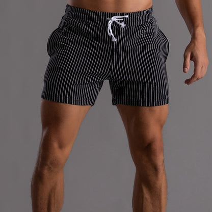 Men’s Vertical Stripe Cotton Fitness Running Shorts – Breathable Athletic Shorts for Gym and Outdoor Running