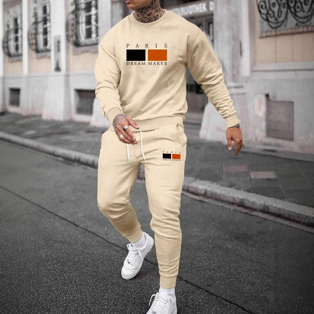Round Neck Sweater Casual Sports Suit European Size Men's Clothing