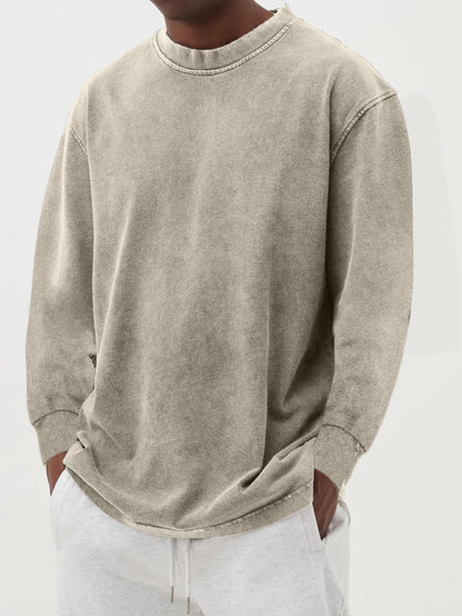 Washed Old Solid Color Men's Long-sleeved T-shirt