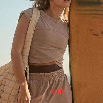 Women’s Two-Piece Casual Outfit – Solid Color Sleeveless Crop Top & Sweatpants Set