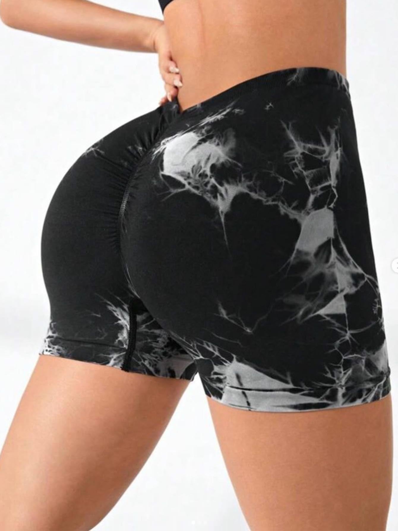 3 PACK Tie Dye Activewear Shorts for Women – High Waisted Contour Gym Yoga Biker Shorts, V-Back Booty Lift Workout Running Shorts