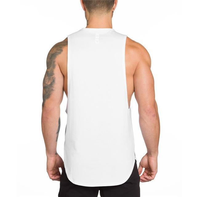 Men's Long Tank Muscle Workout T-Shirt – Bodybuilding Gym Athletic Training Sports Top