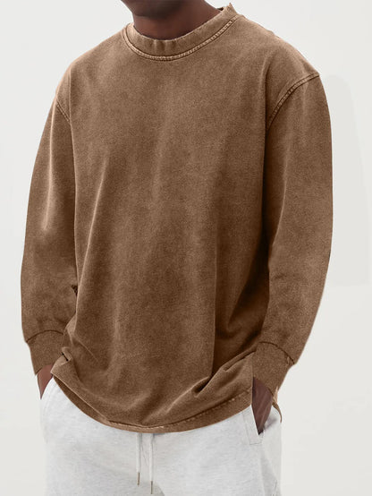 Washed Old Solid Color Men's Long-sleeved T-shirt