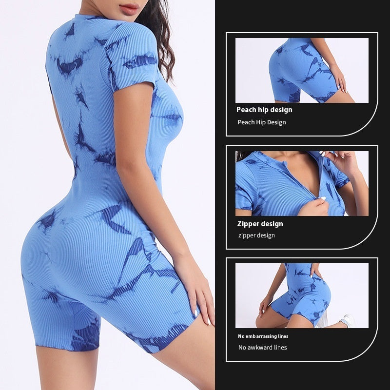 Women’s One-Piece Tie-Dye Yoga Bodysuit – Stretchy Slim Fit Activewear for Fitness, Dance & Athleisure