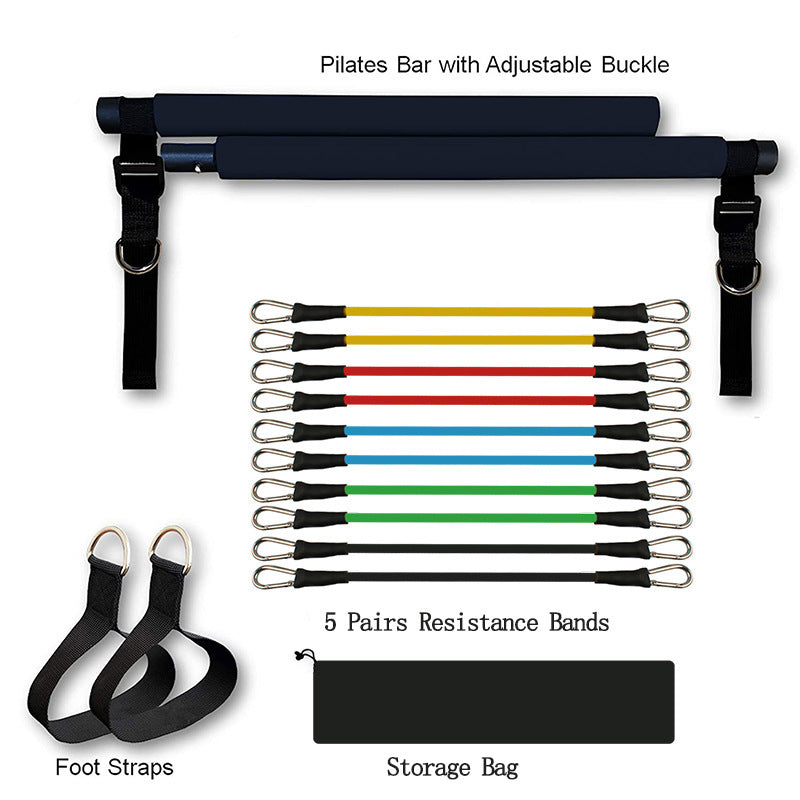 Fitness Yoga Pilates Bar – Portable Gym Accessory with Elastic Resistance Bands for Home Workouts