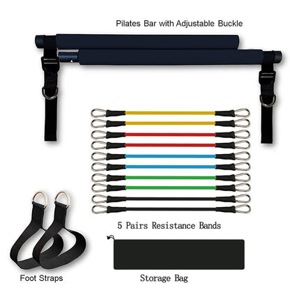 Fitness Yoga Pilates Bar – Portable Gym Accessory with Elastic Resistance Bands for Home Workouts