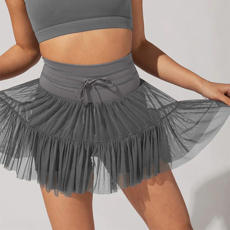 Women’s High-Waist Pleated Sports Skirt – Lace-Up Tennis Skirt with Built-In Safety Shorts for Summer Fashion & Fitness