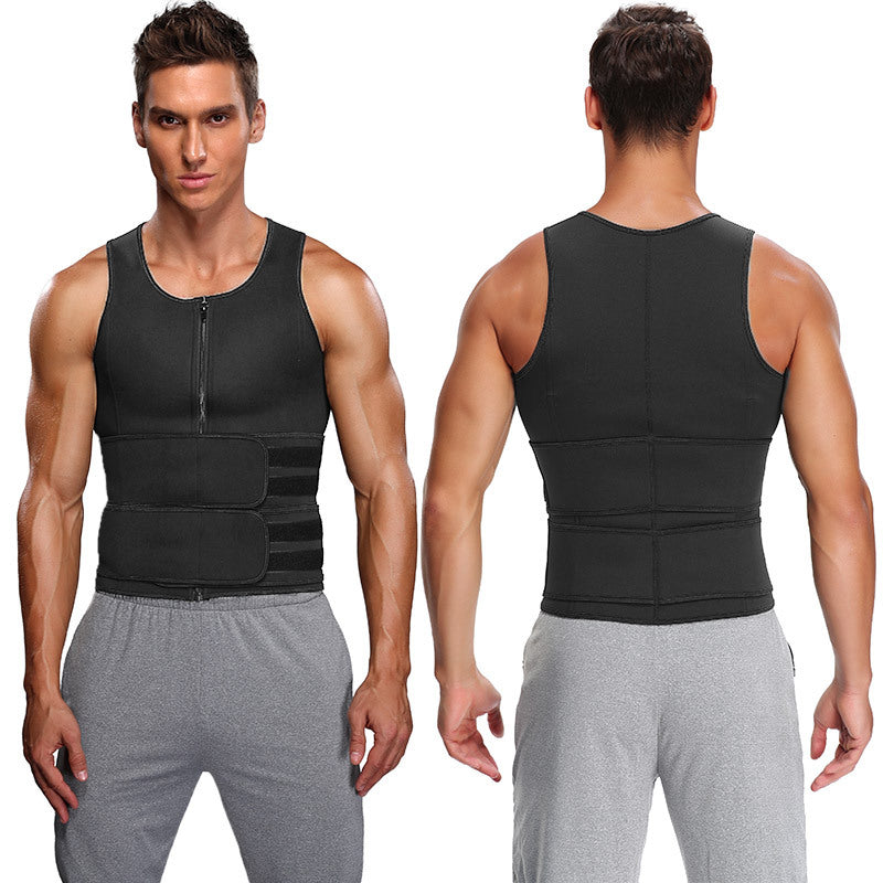 🔥 Men’s Sauna Vest Waist Trainer – Double Belt Body Shaper & Sweat Corset for Fitness and Weight Loss