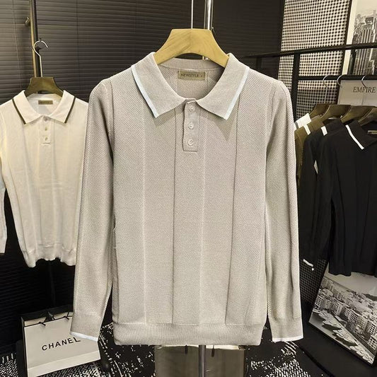 POLO Shirt Collar Color-blocking Long Sleeve Knit Sweater