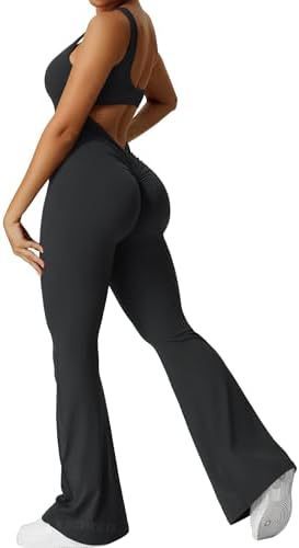 Women's Sleeveless Flare Jumpsuit – Yoga & Fitness One-Piece Long Pants Activewear