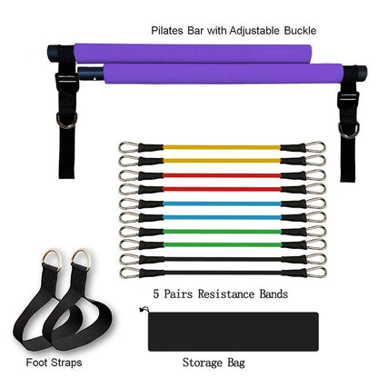 Fitness Yoga Pilates Bar – Portable Gym Accessory with Elastic Resistance Bands for Home Workouts