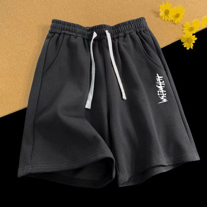 Men’s Vintage Letter Print Shorts – Loose Fit Summer Straight Casual Streetwear