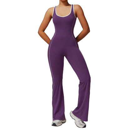 Women’s Hollow Beauty Back Yoga Jumpsuit – One-Piece Dance & Sports Bodysuit for Fitness, Gym, and Activewear