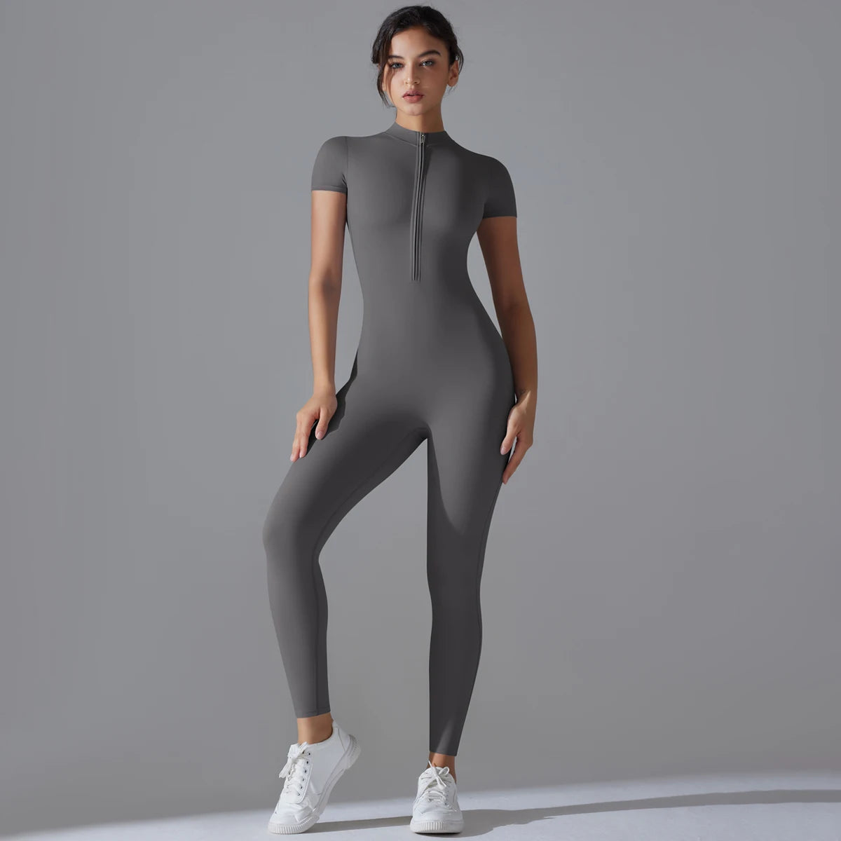 Yoga Set Women’s Jumpsuits – One-Piece Zipper Short Sleeve Bodysuit, Push-Up Workout Clothes, Fitness Tracksuit for Gym, Sportswear & Activewear