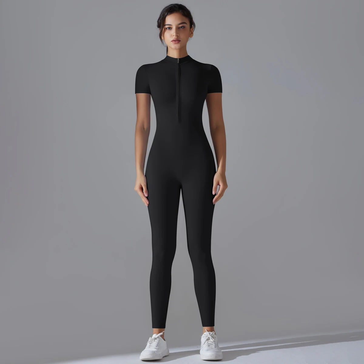 Yoga Set Women’s Jumpsuits – One-Piece Zipper Short Sleeve Bodysuit, Push-Up Workout Clothes, Fitness Tracksuit for Gym, Sportswear & Activewear