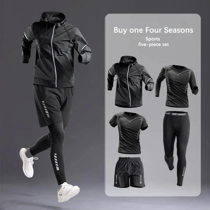 All-Season Men's Sportswear Set – Tracksuit for Running, Cycling, Fitness, Hiking, Gym Clothing for Men, Jogging & Boxing, 5-Piece Set