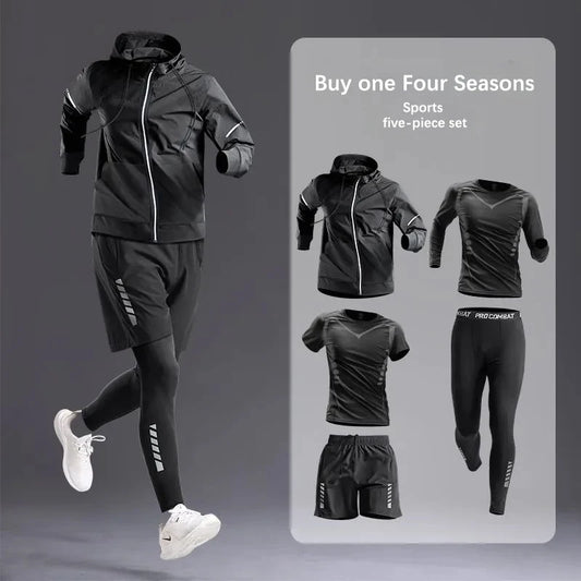 All-Season Men's Sportswear Set – Tracksuit for Running, Cycling, Fitness, Hiking, Gym Clothing for Men, Jogging & Boxing, 5-Piece Set