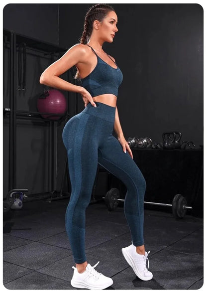 2-Piece Women's Tracksuit Seamless Yoga Set – High Waist Leggings & Sports Bra Workout Sportswear
