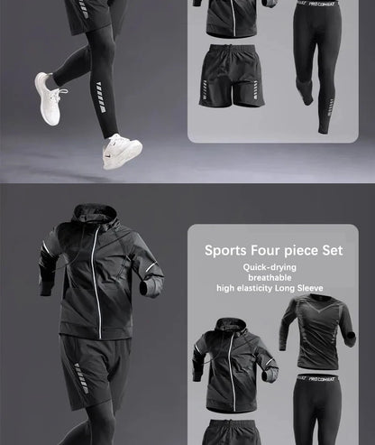 All-Season Men's Sportswear Set – Tracksuit for Running, Cycling, Fitness, Hiking, Gym Clothing for Men, Jogging & Boxing, 5-Piece Set