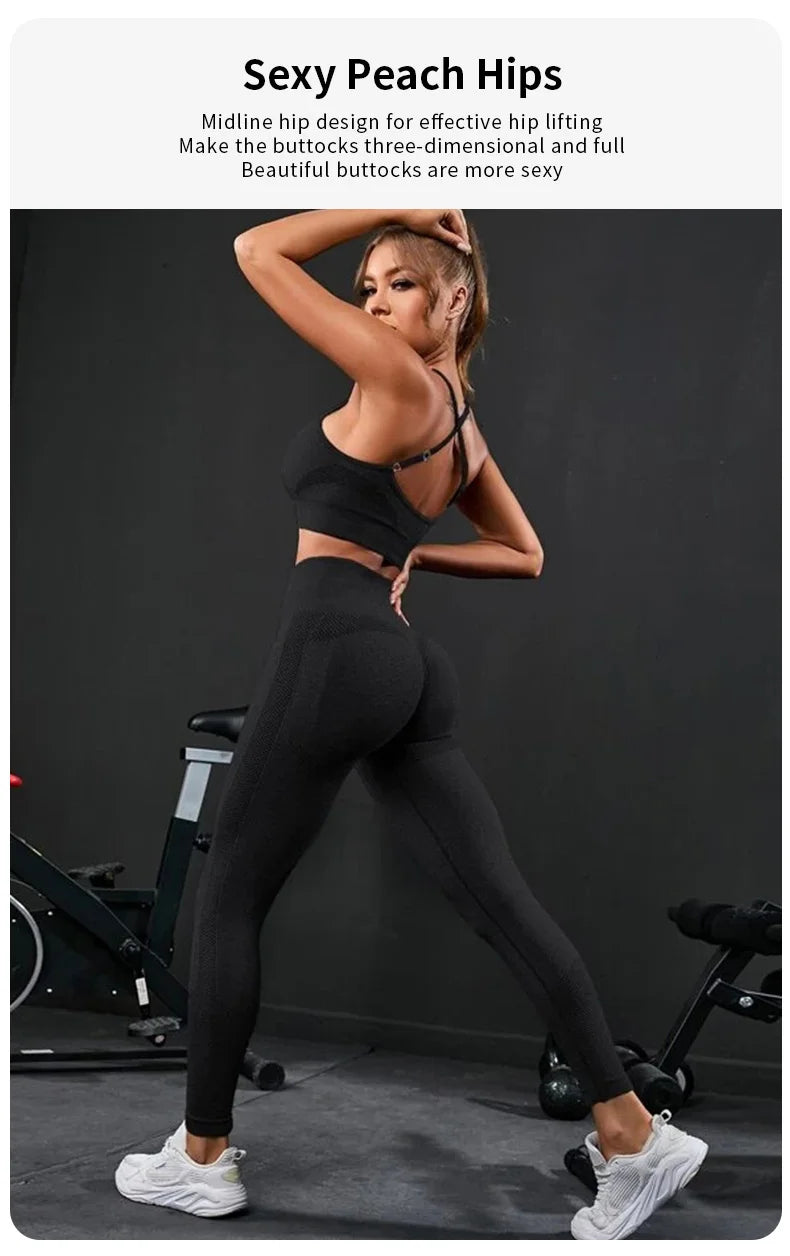 2-Piece Women's Tracksuit Seamless Yoga Set – High Waist Leggings & Sports Bra Workout Sportswear