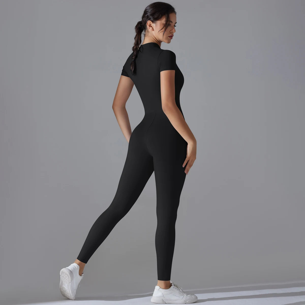 Yoga Set Women’s Jumpsuits – One-Piece Zipper Short Sleeve Bodysuit, Push-Up Workout Clothes, Fitness Tracksuit for Gym, Sportswear & Activewear