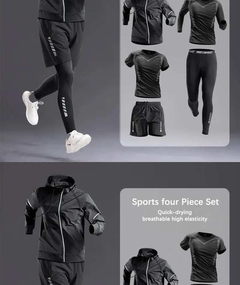All-Season Men's Sportswear Set – Tracksuit for Running, Cycling, Fitness, Hiking, Gym Clothing for Men, Jogging & Boxing, 5-Piece Set
