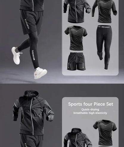 All-Season Men's Sportswear Set – Tracksuit for Running, Cycling, Fitness, Hiking, Gym Clothing for Men, Jogging & Boxing, 5-Piece Set