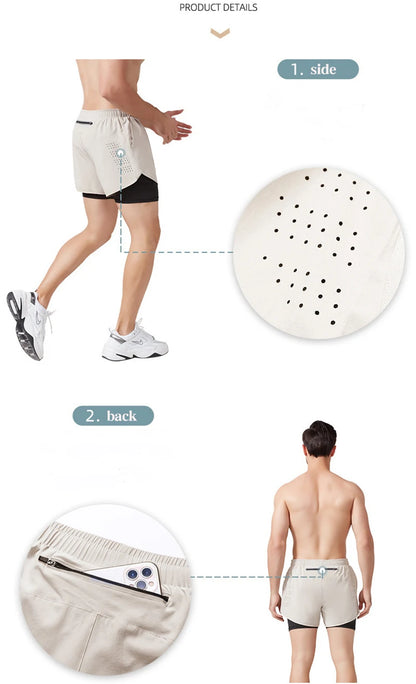 Men’s Running Shorts – Quick-Drying Double Layer Fitness Shorts | Sport, Workout & Bodybuilding Training Pants | Black