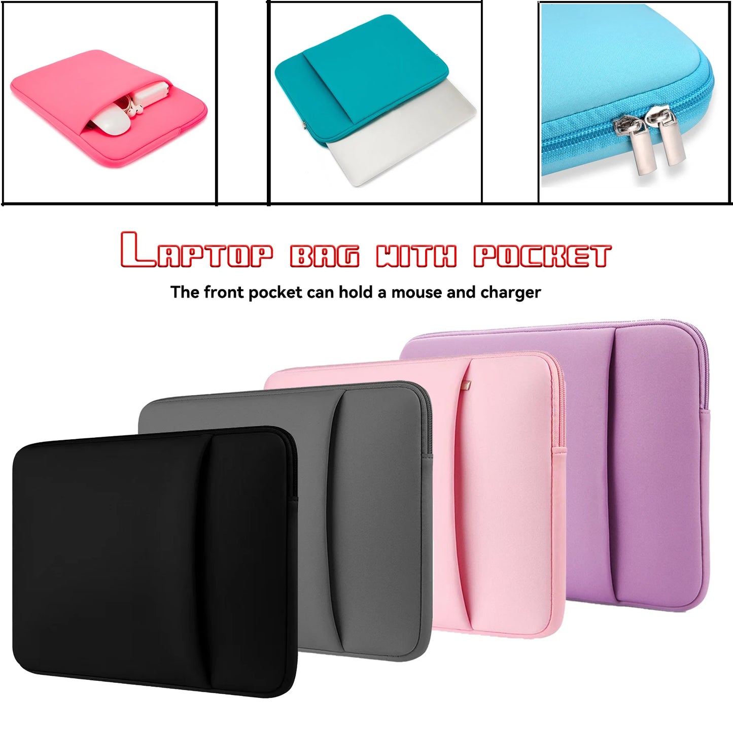 Protective Computer Sleeve with Front Pocket for Power Bank, Multifunctional Laptop Bag