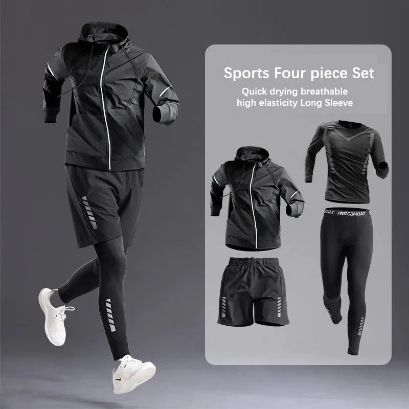 All-Season Men's Sportswear Set – Tracksuit for Running, Cycling, Fitness, Hiking, Gym Clothing for Men, Jogging & Boxing, 5-Piece Set