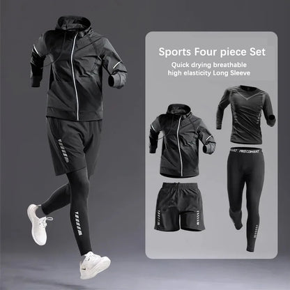 All-Season Men's Sportswear Set – Tracksuit for Running, Cycling, Fitness, Hiking, Gym Clothing for Men, Jogging & Boxing, 5-Piece Set