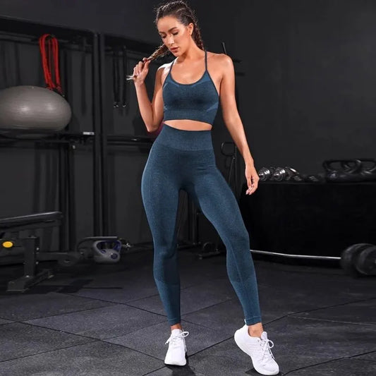 2-Piece Women's Tracksuit Seamless Yoga Set – High Waist Leggings & Sports Bra Workout Sportswear