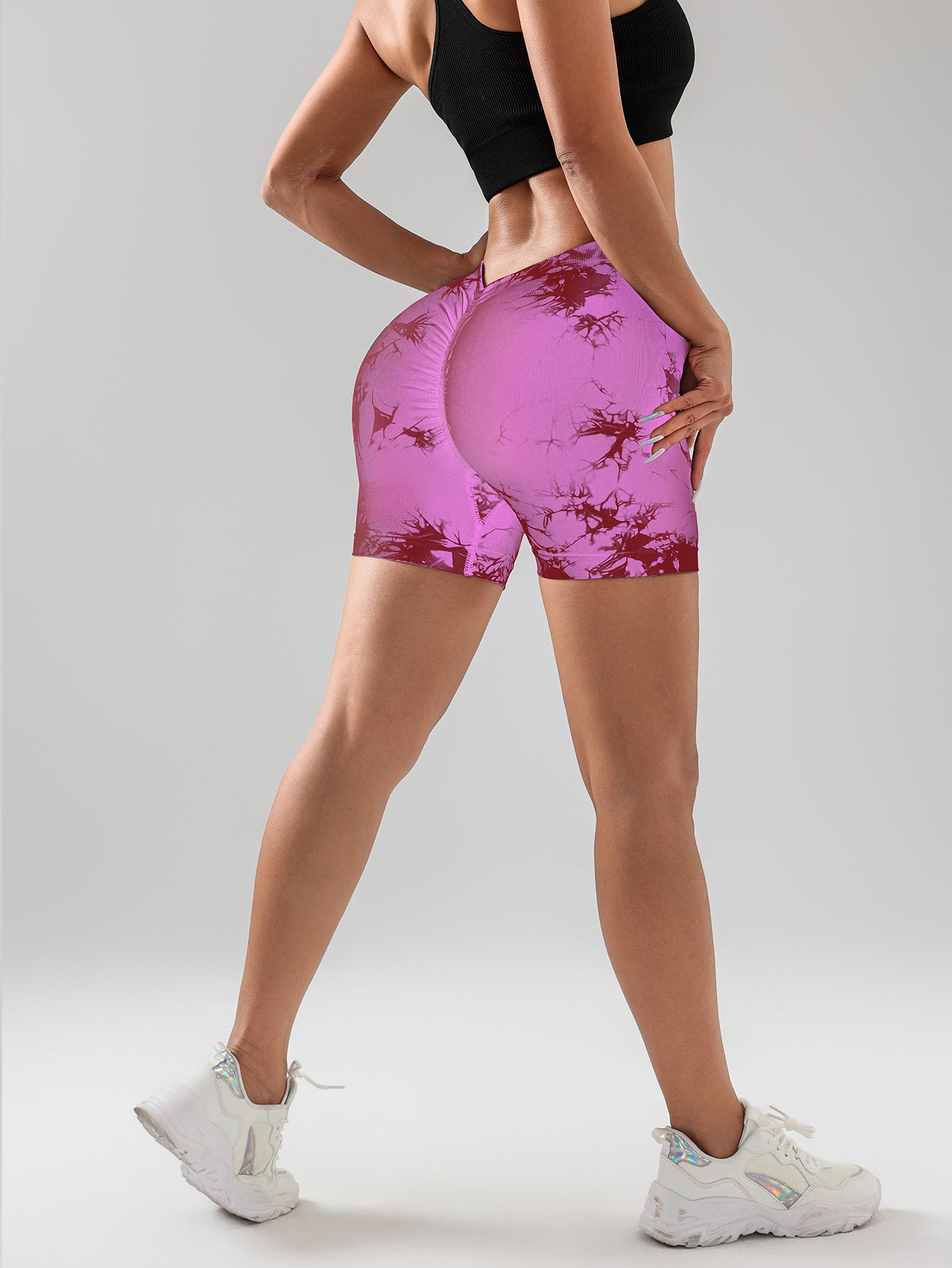 3 PACK Tie Dye Activewear Shorts for Women – High Waisted Contour Gym Yoga Biker Shorts, V-Back Booty Lift Workout Running Shorts