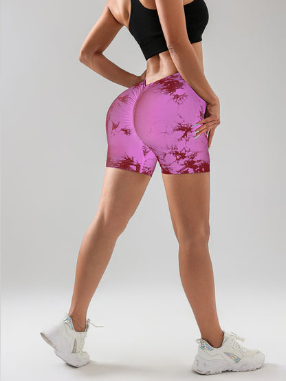 3 PACK Tie Dye Activewear Shorts for Women – High Waisted Contour Gym Yoga Biker Shorts, V-Back Booty Lift Workout Running Shorts