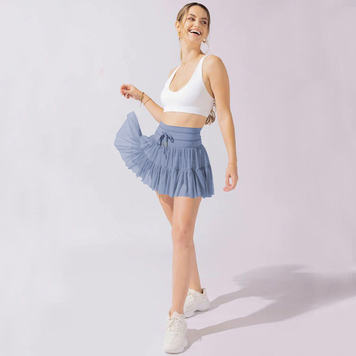 Women’s High-Waist Pleated Sports Skirt – Lace-Up Tennis Skirt with Built-In Safety Shorts for Summer Fashion & Fitness