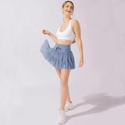 Women’s High-Waist Pleated Sports Skirt – Lace-Up Tennis Skirt with Built-In Safety Shorts for Summer Fashion & Fitness