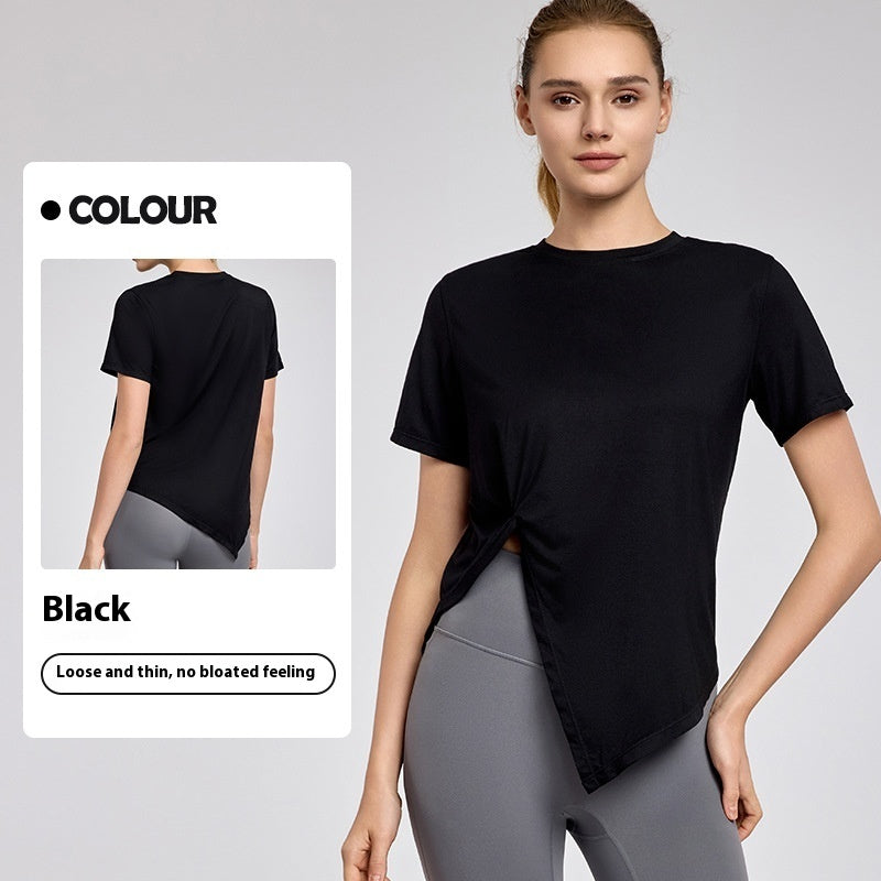 🧘‍♀️ New Yoga Short Sleeve Top – Split Hem, Breathable & Lightweight Workout Shirt