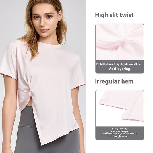 🧘‍♀️ New Yoga Short Sleeve Top – Split Hem, Breathable & Lightweight Workout Shirt