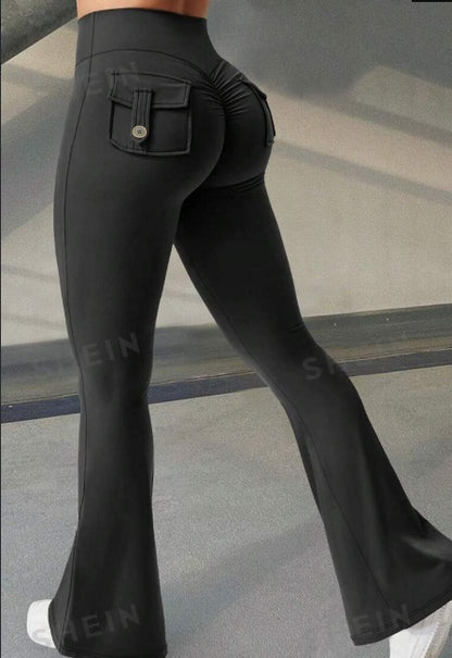 Women's Flared Yoga Pants with Pockets – High Waist Scrunch Butt Workout Leggings for Fitness & Lifting