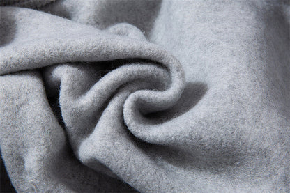 Fleece-lined Plain Letter Print Pocket Drawstring Print Hoodie