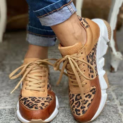 Women's Platform Low-Top Casual Shoes – Round Toe, Lace-Up Front, Color-Block Design